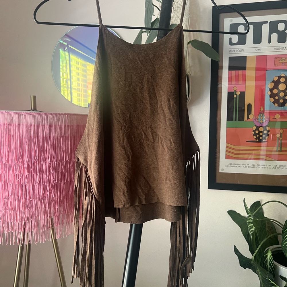 Soprano Brown Fringe Tank Top